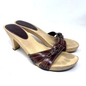 Xhilaration Vintage Sandal Women's 9.5 Y2K Leather Open Toe Wooden Platform Heel